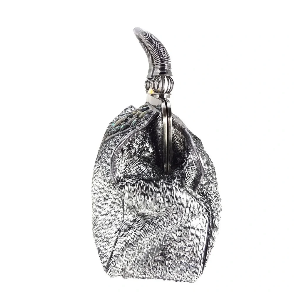 Original by Sharif Silver Metallic Embellished Evening Bag Tassel Frame‎ Purse